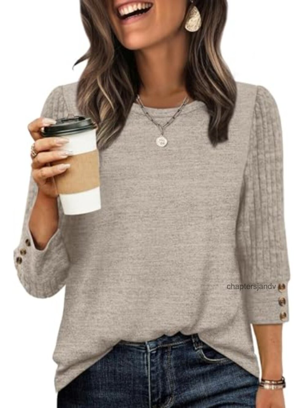 Womens 3/4 Sleeve Tunic Top Lightweight Soft Sweater Blouse